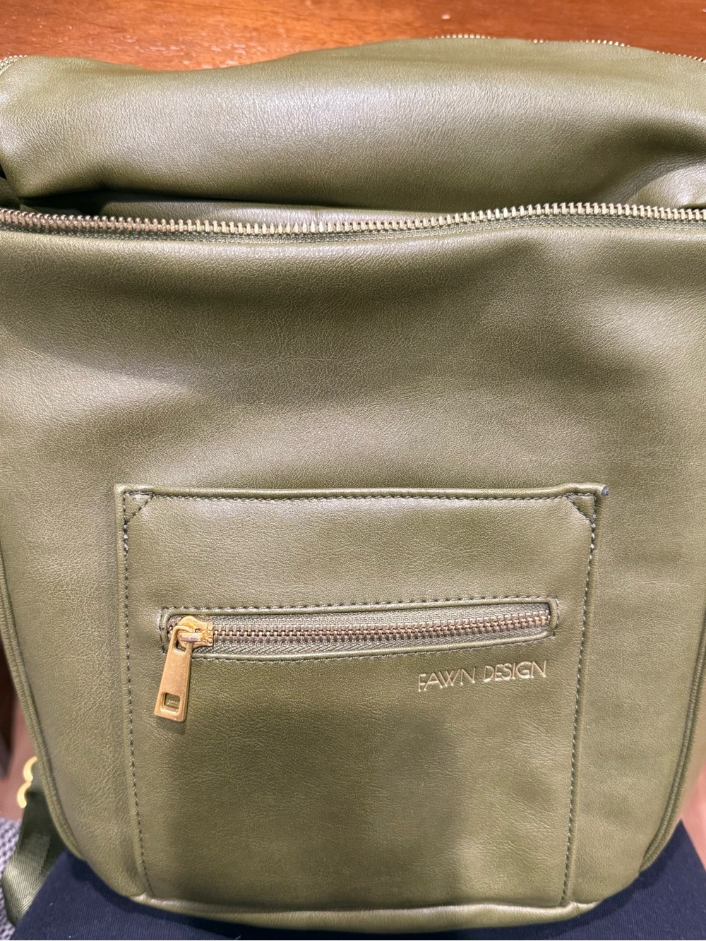 Fawn Design Olive Faux-Leather Backpack Mini with Gold Hardware